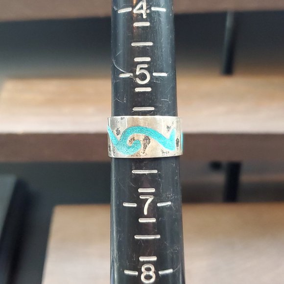 Size 6 925 Sterling Silver Wavy Inlay Heavy Tarnished Ring - Picture 4 of 6